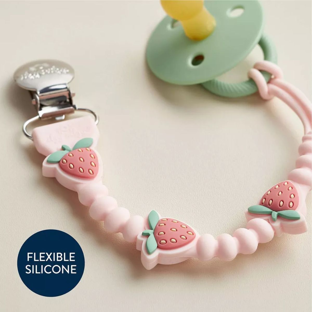 Itzy Ritzy Beaded Pacifier Clip - Strawberry - Baby-Safe & Easy to Coordinate