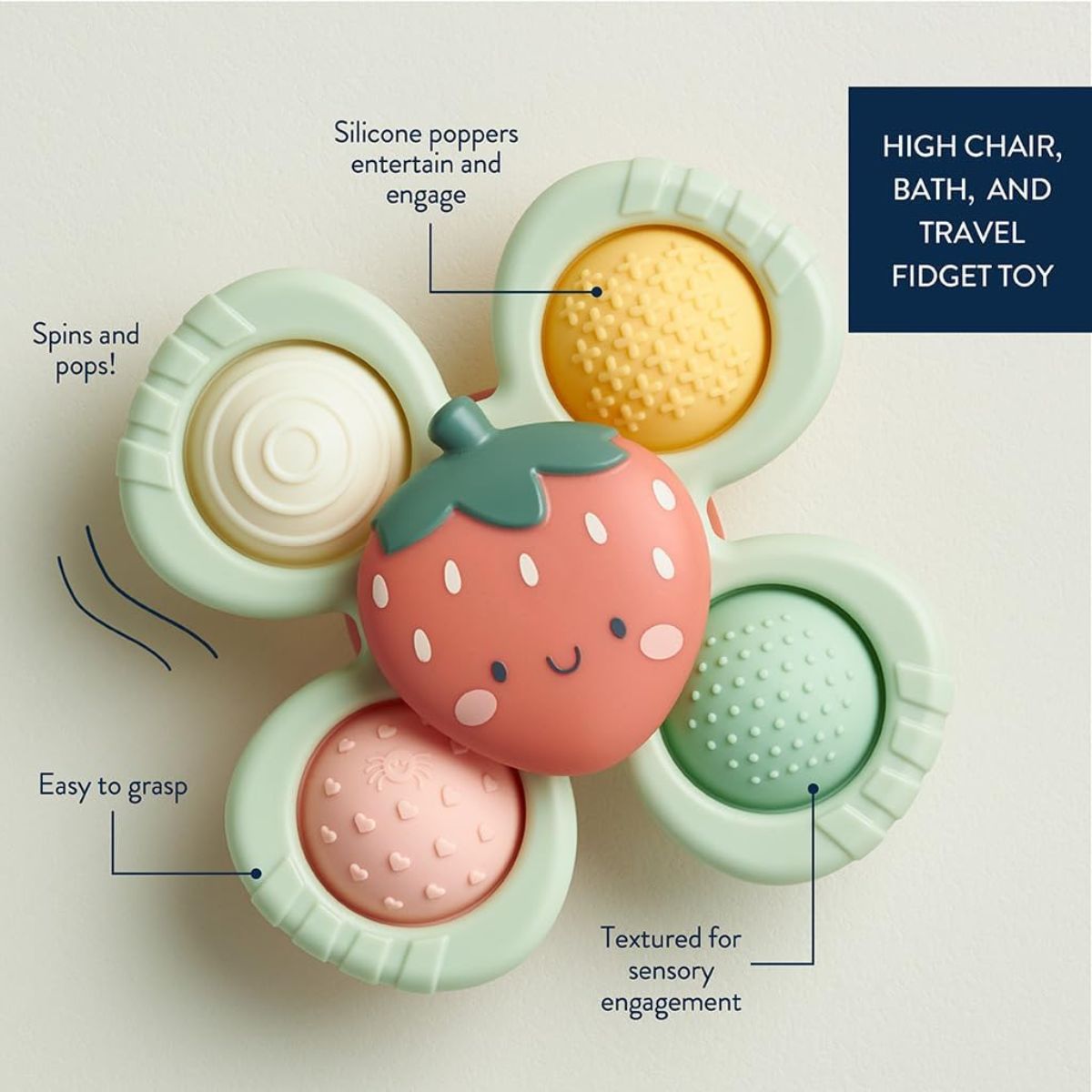 Itzy Ritzy Pop & Whirl Fidget Spinner Travel & Bath Toy - Strawberry - Spin & Pop Sensory Fun