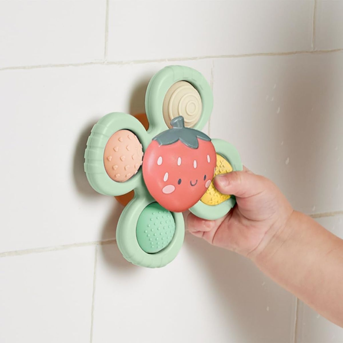 Itzy Ritzy Pop & Whirl Fidget Spinner Travel & Bath Toy - Strawberry - Perfect for Everyday & On-the-Go